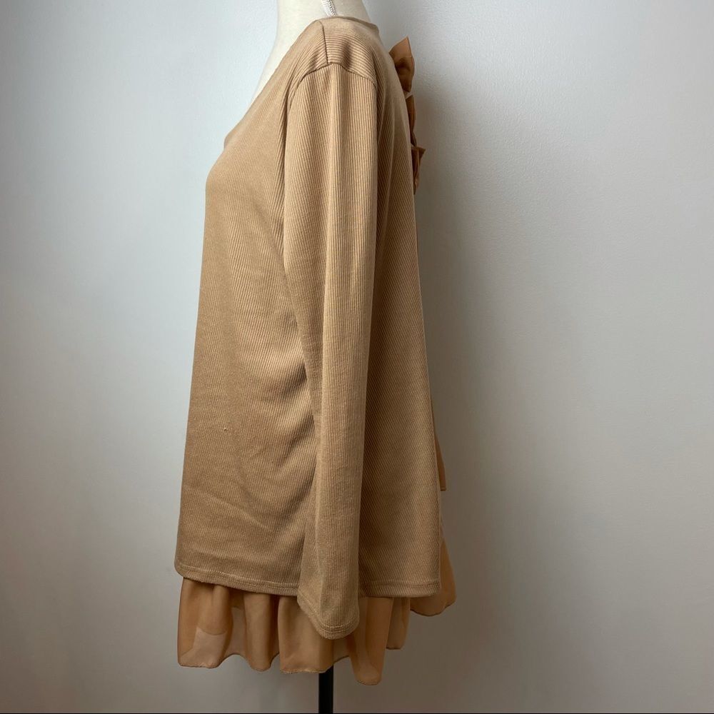 CL Shang Beige Peplum Long Sleeve Layered Top Blouse Size 2XL - Picture 10 of 13